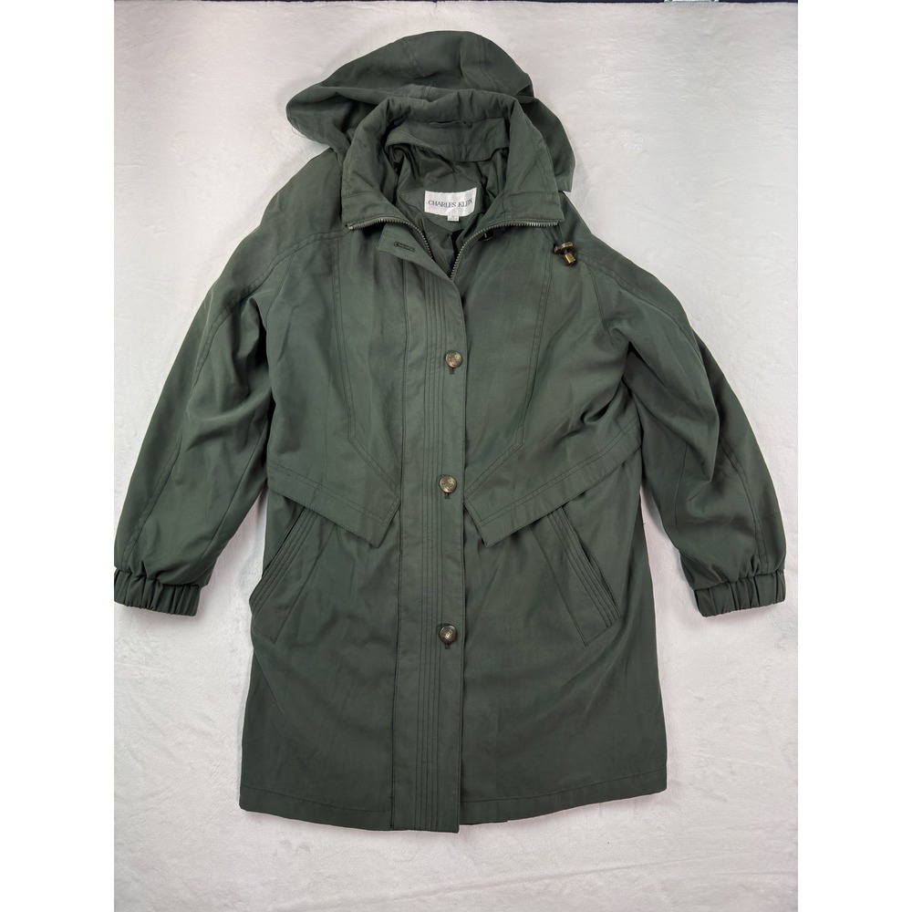 Vintage Charles Klein Coat Womens Medium Green Hooded Parka Winter Zip‎ Lined